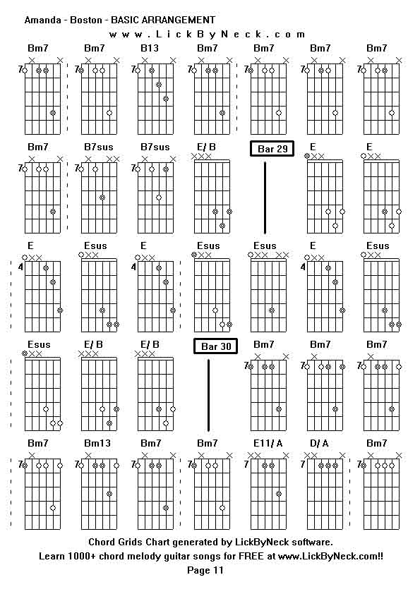 Chord Grids Chart of chord melody fingerstyle guitar song-Amanda - Boston - BASIC ARRANGEMENT,generated by LickByNeck software.